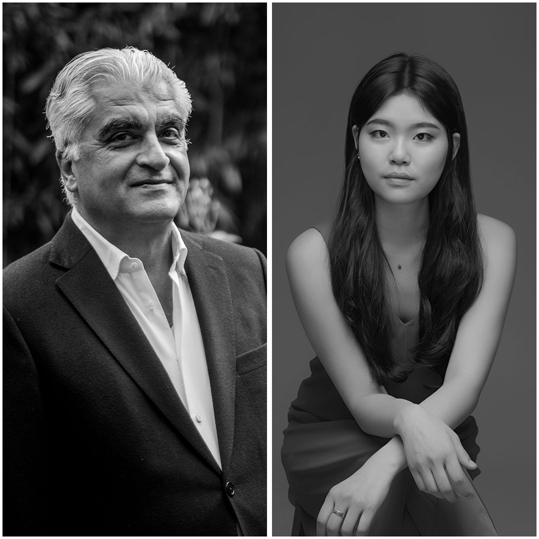Schwarz-Weiß-Diptychon mit Porträts von Dr. Said Mansouri (Gesang) und der Pianistin Seongyeong Bae, gemeinsam als Duo „Ballades à deux" für französische Chansons