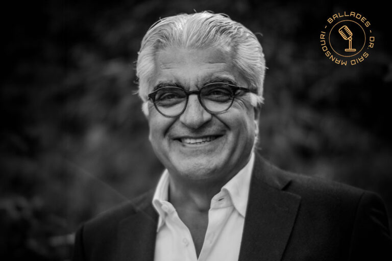 Porträt von Dr. Said Mansouri in Schwarz-Weiß mit Brille und Anzug, im Bildeck das Logo „Ballades – Dr. Said Mansouri" mit Mikrofon-Icon