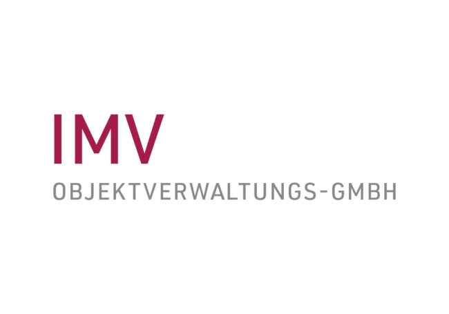 Logo der IMV Objektverwaltungs-GmbH in Magenta und Grau auf weißem Hintergrund