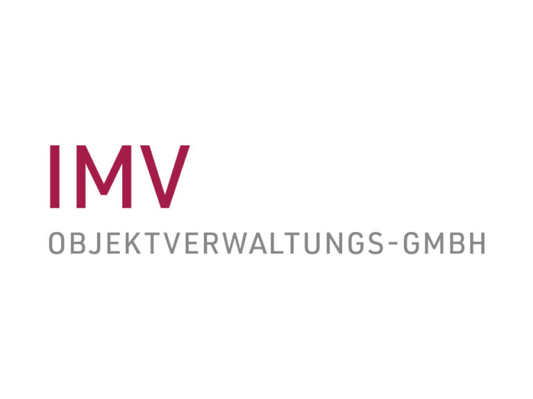 Logo der IMV Objektverwaltungs-GmbH in Magenta und Grau auf weißem Hintergrund